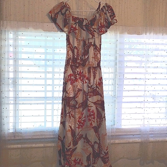 Lildy Woman's Brown & Beige Off Shoulder High Low Hem Dress, Size: S-M - Picture 12 of 12